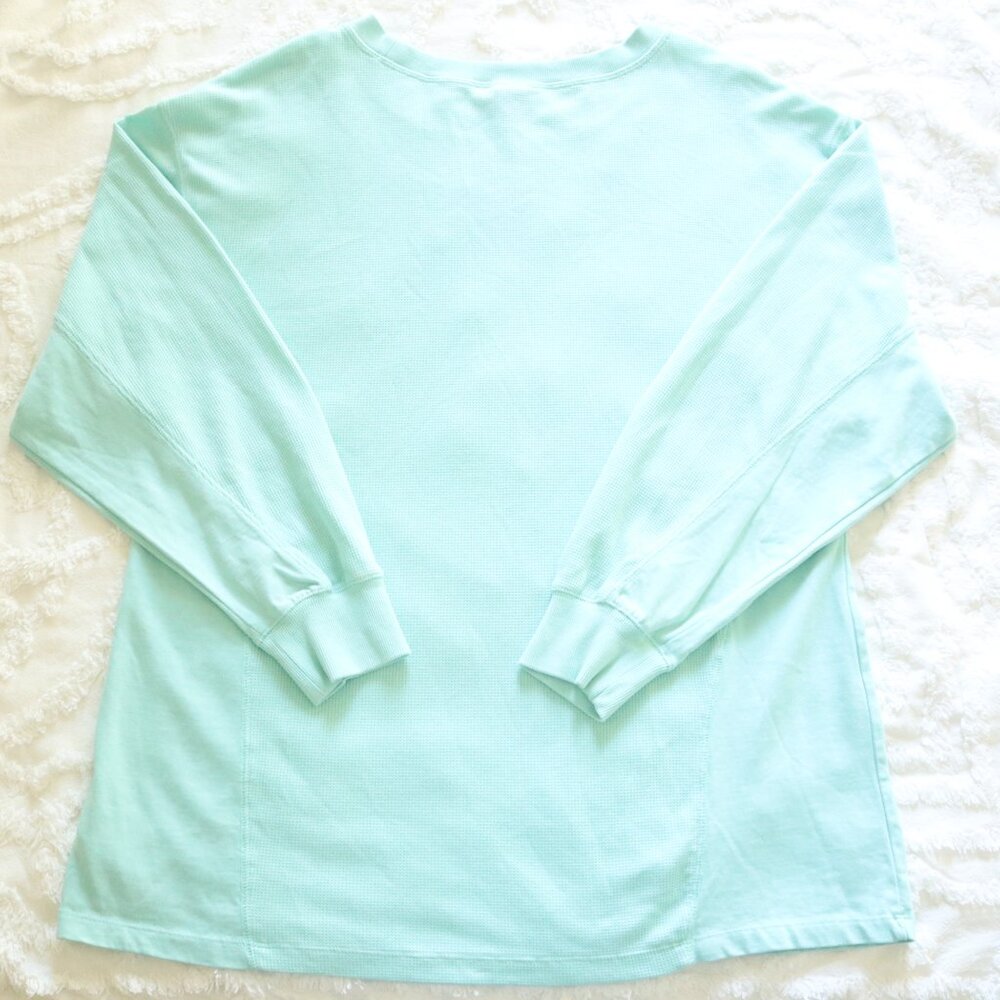 Wild Fable | Waffle Thermal Knit Relaxed Boxy Oversized Long Sleeve Aqua Jersey - Picture 9 of 12